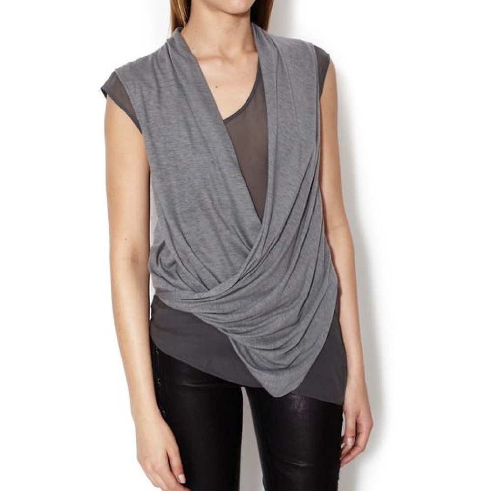 Helmet Lang Grey Drape Top in Silk & Jersey